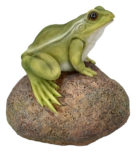 Figuren Shop GmbH Naturgetreue HotAnt Gartenfigur: Frosch auf Stein 11,5 cm - Wetterfeste Gartendeko, Tier