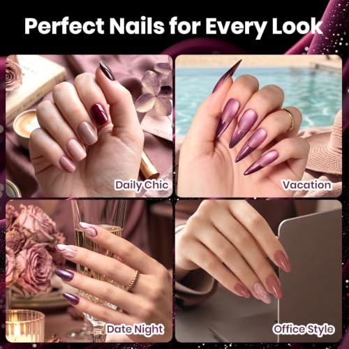 Image of Beetles Purple Gel Nail Polish Set, 23 pcs 20 Colors Soak Off UV LED | Purple Mauve Burgundy Red Pink Nude Cat Eye Shades With Base Coat, Glossy Top Coat Matte Finish