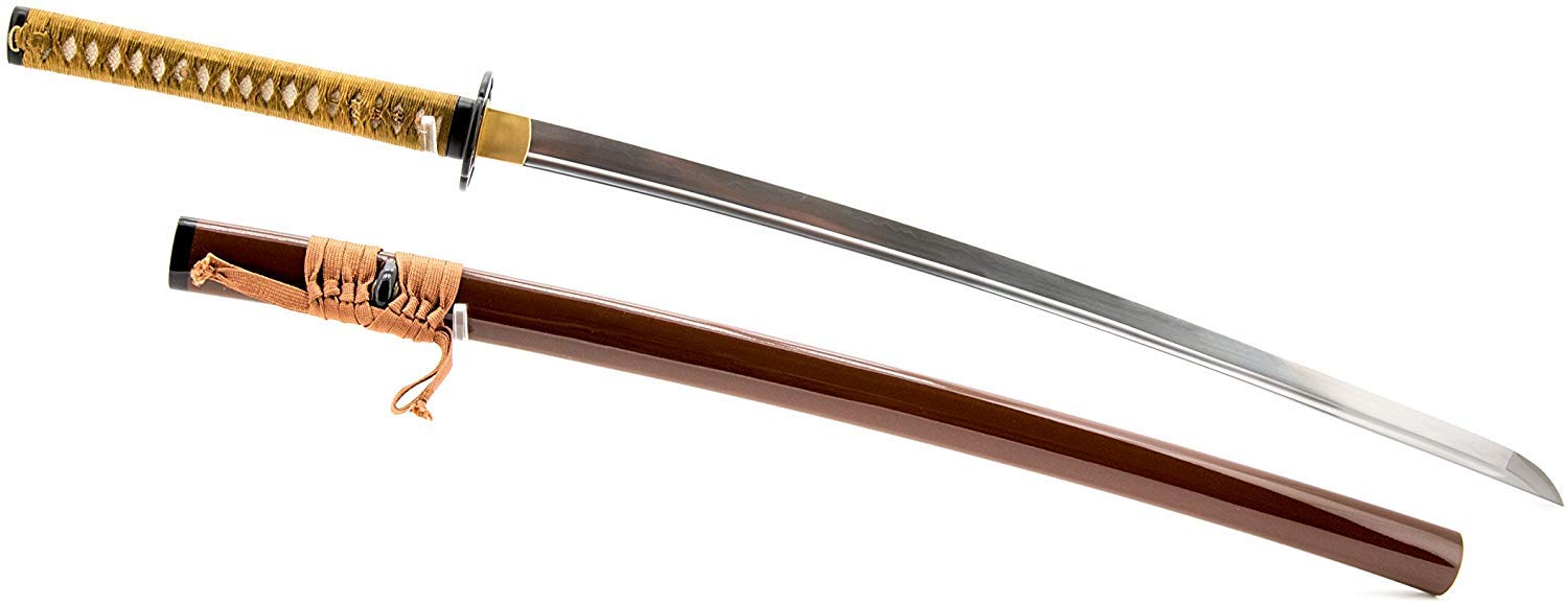 Handmade Sword - Fully Practical Samurai Katana Sword, 1045 Carbon Steel, Hand Forged Heat Tempered, Full Tang, Sharp, Brown Scabbard