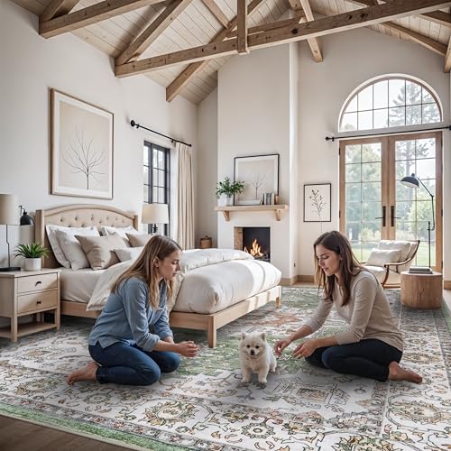 Washable Large Area Rugs 12x15 - Living Room Area Rugs with Non Slip Backing Stain Resistant Carpet for Bedroom Vintage Rugs Indoor Soft Carpets Home Decor Decoration Mat 12x15 Sage