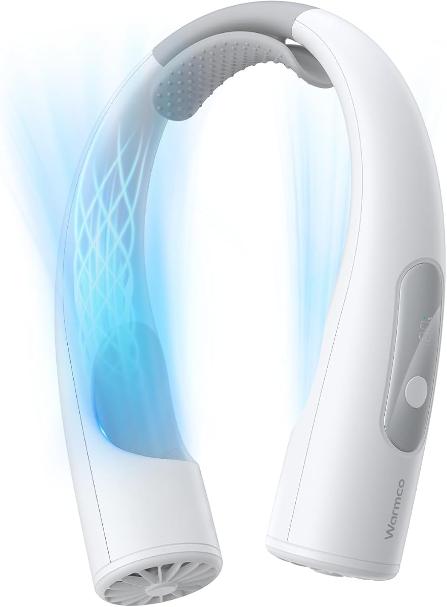 Warmco 10000mAh Portable Neck Fan - Rechargeable Personal Fan with LED Display, 30H Runtime, 360° Cooling Airflow, 4 Speeds Wearable Fan for Travel, Office and Outdoor Use, Gifts for Women Men