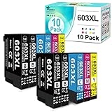 FENTEC Tinta WF-2830 XP-2150 XP-3150 XP-2100 XP-2155 XP-4150 WF-2840 603XL Cartucho para Epson 603 XL Cartuchos (Paquete de 10) con Epson XP3150 XP2150 XP-3100 XP-4100 WF2810 WF-2820DWF XP-3105 WF2870
