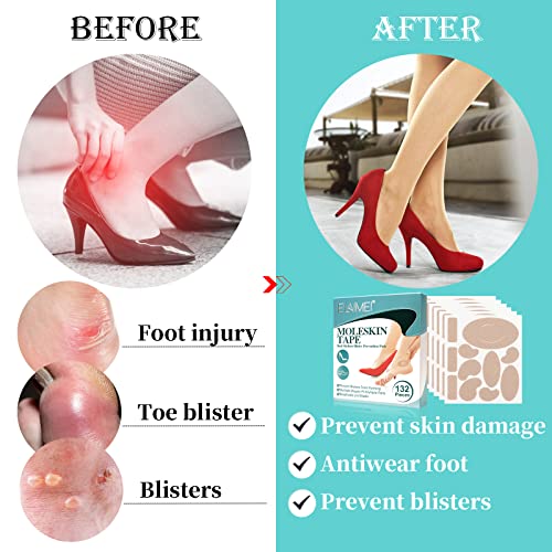 132Pcs Moleskin Adhesive Pads For Feet, Flannel Adhesive Pads, Blister Prevention Padding Avoid Skin Blister, Foot Protection For Heels (12 Sheets) #TOP3