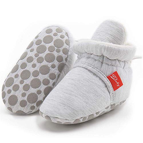 Image of HsdsBebe Unisex Newborn Baby Cotton Booties Non-Slip Sole for Toddler Boys Girls Infant Winter Warm Fleece Cozy Socks Shoes