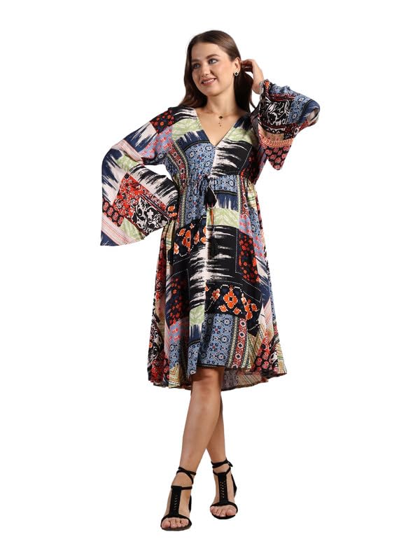 KE KANHA EXPORTS Dress for Woman - Short Dress & Long Dress Latest Stylish Unique Border Design and Tassel Stretchable with Adjustable Drawstring fit and Flare Dress Beach wear