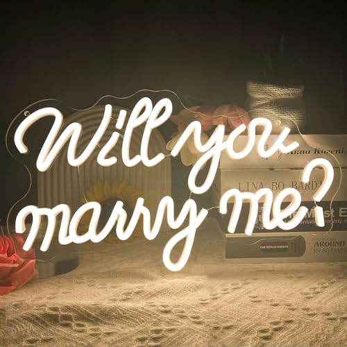 Will You Marry Me Neon Sign Romantic Warm White LED Neon Light for Proposal Engagement Decor,USB Powered Marry Me Light Up Sign for Room Wedding Valentines Day Girlfriend Party Wall Art by BerniceKelly - Used condition - US$22.90