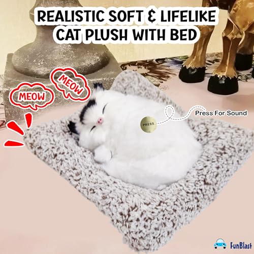 Image of FunBlast Cute Sleeping Cat Plush Toy with Meow Sound, Gift for Kids, Toy Accessories for Car Dashboard (White)