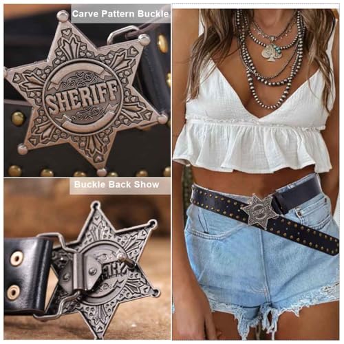 Western Star Buckle Genuine Leather Belts Country Belt for Cowgirls & Jeans3