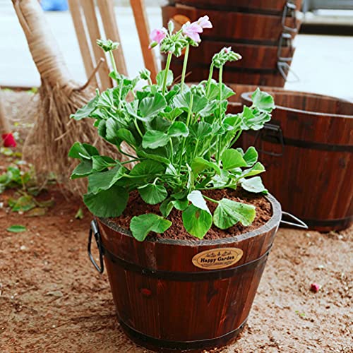 Hemoton Medium Garden Wooden Effect Barrel Planter, Outdoor Half Whiskey Cask Flower Pot, Indoor Rustic Patio Grow Plant Container #TOP4