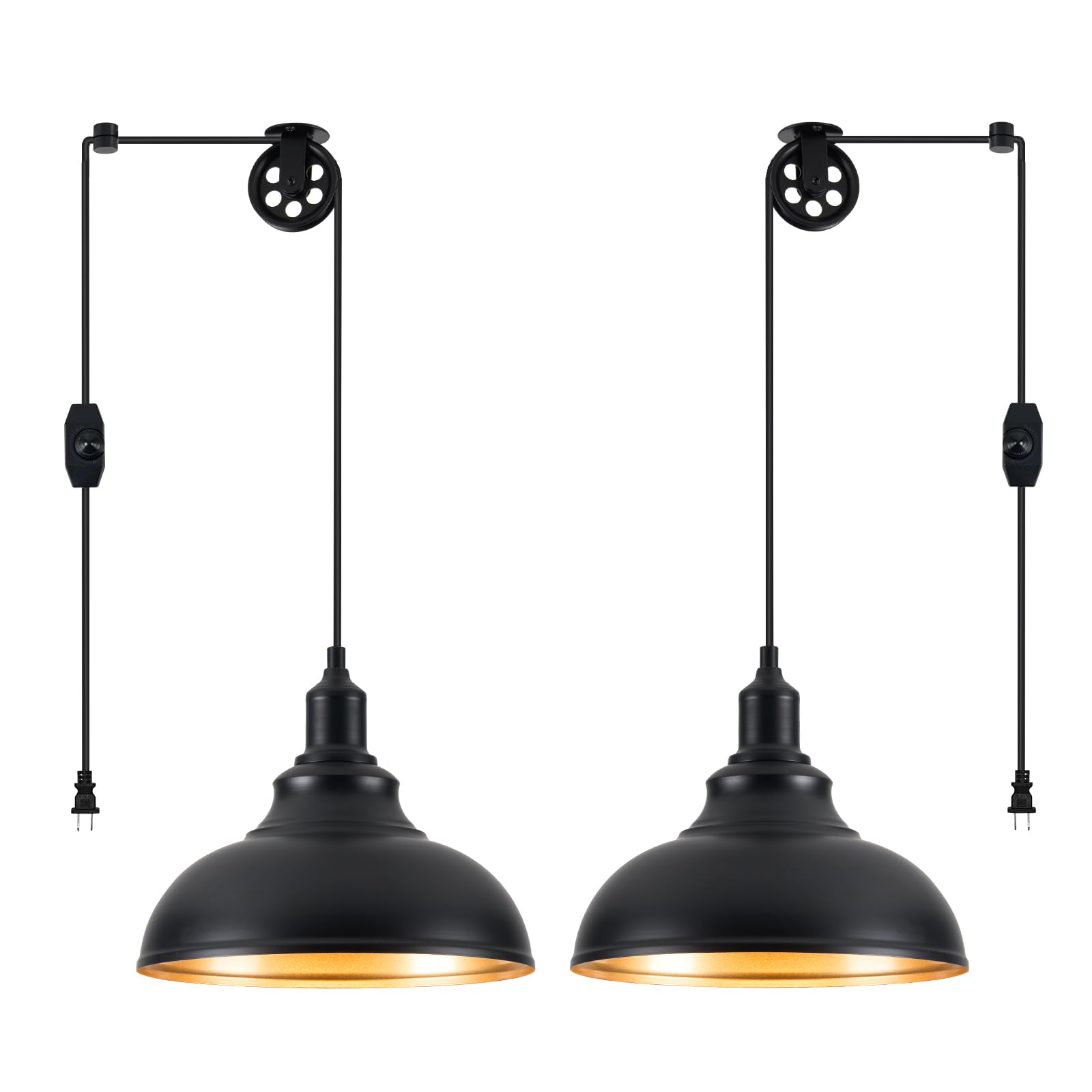ALAISLYC Black Pendant Light Hanging Lamps for Living Room Plug in 15FT Dimmable Switch Adjustable Pulley Hanging Lights with Cord for Kitchen Bedroom