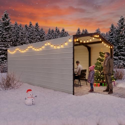 Image of Military-Grade Metal Carport 12x20 FT, Heavy Duty Garage 2-Sided Enclosure | 2x2 inch Steel Poles with Powder Coating, 17-Gauge Walls,100 PSF Snow Load Roof, Hurricane Resistant, Pickup, Truck, Ash Gray