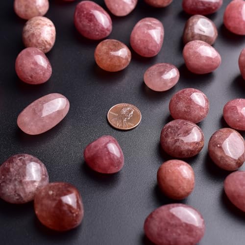 Image of Polished Stone Set Strawberry Quartz Crystals, 0.8 inch Handpicked Tumbled Gemstones Rocks, Pebbles for Reiki, Chakra, Healing, Home Decor
