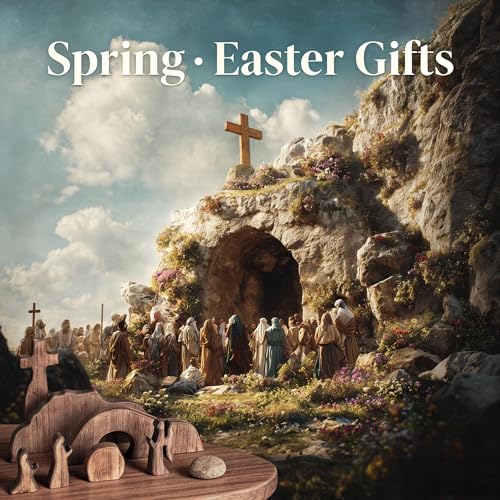 Image of NEROSUN Empty Tomb Easter Scene and Cross Decoration, Wooden Jesus Resurrection Nativity Set, Religious Christian Tabletop Decor for Home Office Christian