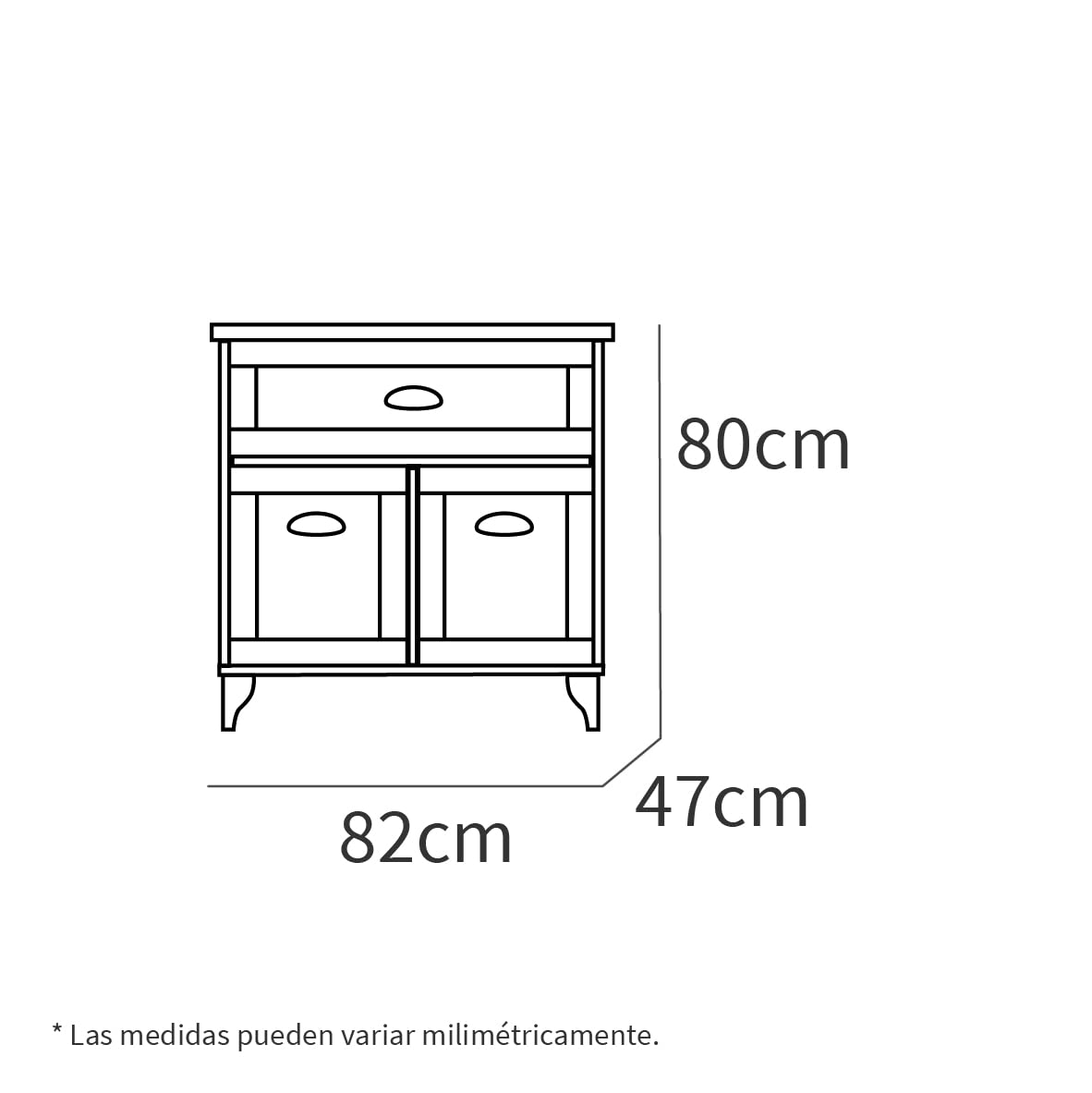 MUEBLES PITARCH | Mueble de Baño 80cm Ancho con Patas, Cajón guías Cierre Suave, 2 Puertas, para Lavabo de sobreponer, Blanco y Roble Cambrian, Estilo Vintage Modelo Toscana