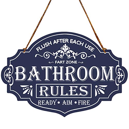 PXIYOU Bathroom Rules Sign Flush After Each Use Farmhouse Toilet Decorations Restroom Bathroom Wall Decor Hanging Wood Sign with Jute Rope Art blue 13 x 9 Inch