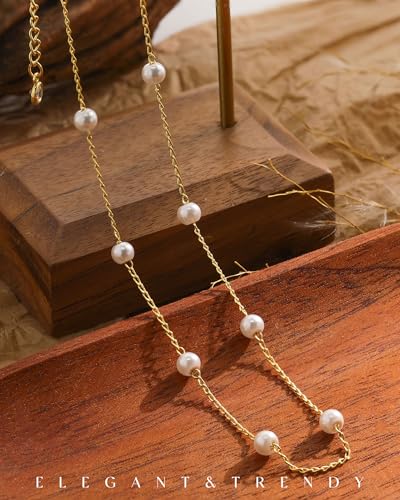 FUNEIA Dainty Pearl Necklace for Women 14K Gold Plated Faux Pearl Choker Necklaces Trendy White Silver Small Pearl Necklace Strand Wedding Prom Bridal Pearls Jewelry 14/16/18/20 Inches3
