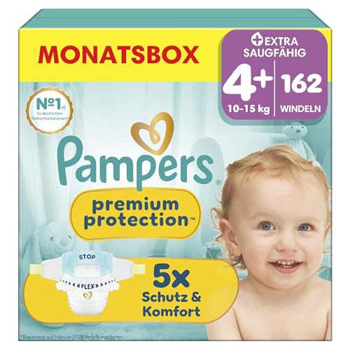 Pampers Premium Protection Größe 4+, 162 Windeln, 10kg-15kg