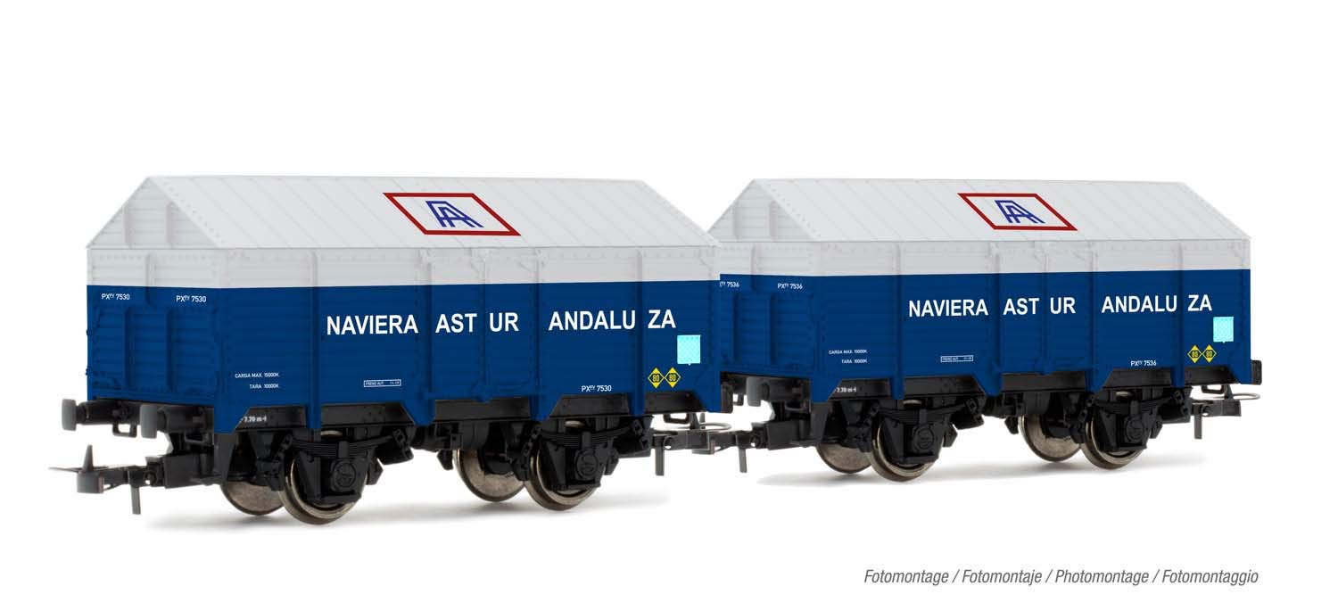 ElectrotrenHE6010 R.N., 2-Unit Pack 2-Axle Covered Wagons Type PX Naviera Astur Andaluza, Period III Rolling Stock