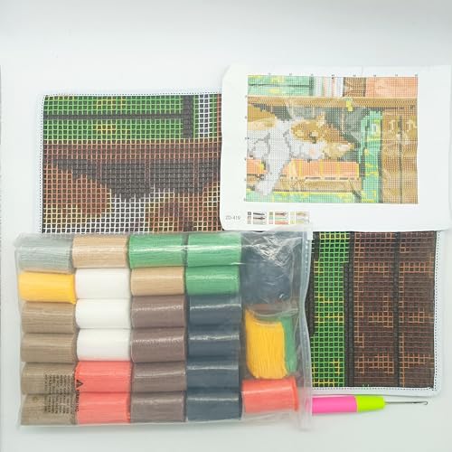 Image of Howie's Latch Hook Kits for Adults, DIY Cat-Book Latch Hook Kit Rug Crochet Yarn, Color Preprinted Pattern Embroidery Decoration(Cat-Book, 19.69 x 14.96 inch)