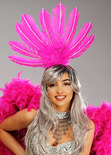 Struts Womens Rio Carnival Showgirl Headpiece Pink Glitter Feather Headband