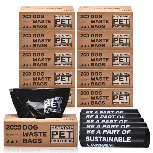Image of The Original Poop Bags Commercial Bulk Dog Waste Bags, 38% Plant-Based, Flat Header with Pull-Strap, Thick & Leak-Proof, Black, 2000 Count