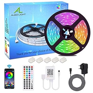 ALED LIGHT 5M LED Strip RGB 5050 Musik Sync Bluetooth LED Streifen, LED Band, 12V Netzteil & 44 Key Fernbedienung, Smart…
