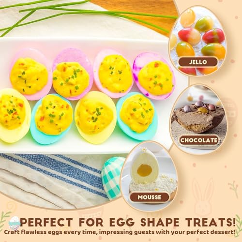 Image of HKNMTT Silicone Egg Molds Easter 2PCS, 2.4 inch Food Grade 3D Moulds for Vegan Deviled Eggs Peanut Filling 3D Chocolate Candy Jello Pudding Soap Gift, Oven Safe Baking Cake Kit
