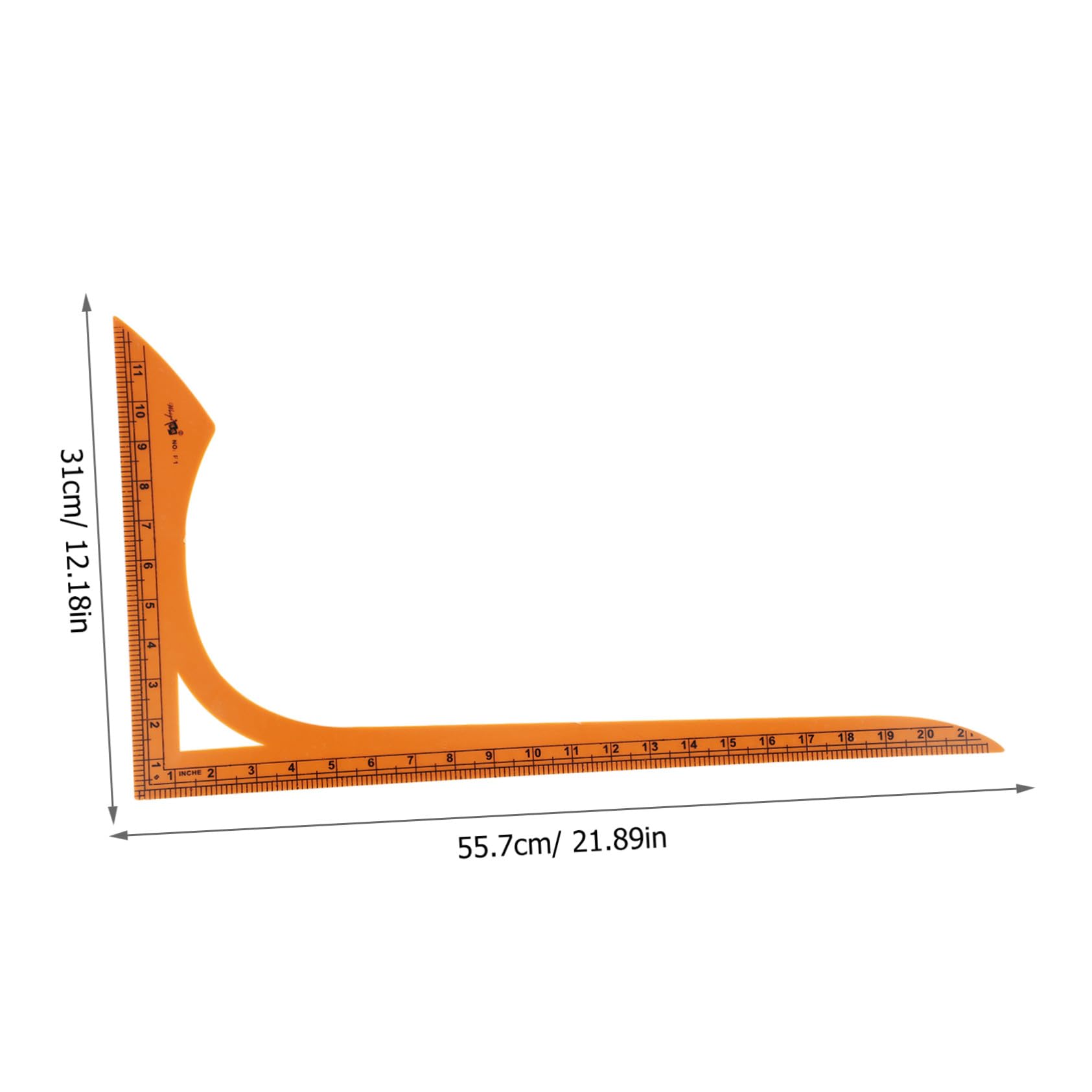 Regla de Costura en Forma de L Grande Naranja de Plástico | Doble Escala, Borde sin Rebabas y Escala Clara, para Costura y Confección de Ropa