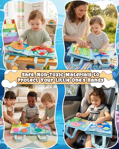Image of Montessori Busy Book, 8-Page Sensory Activity Toy, Sea Animals | 8 sensory pages, Fine motor and dressing practice, Portable travel toy, Birthday gift for boys and girls