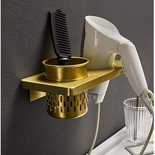 Haartrockner Rack Badezimmerregal Kosmetikregal Gebürstetes Gold Badezimmer Haartrocknerhalter Wandmontage Aluminium Badezimmerregal Regal