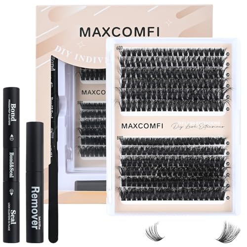Maxcomfi Lash Clusters Soft Fluffy False Eyelashes Natural Look Wispy Lashes Long Lasting Lash Glue Remover & Tweezers for Beginner (MC04 (Voluminous Eyelashes))