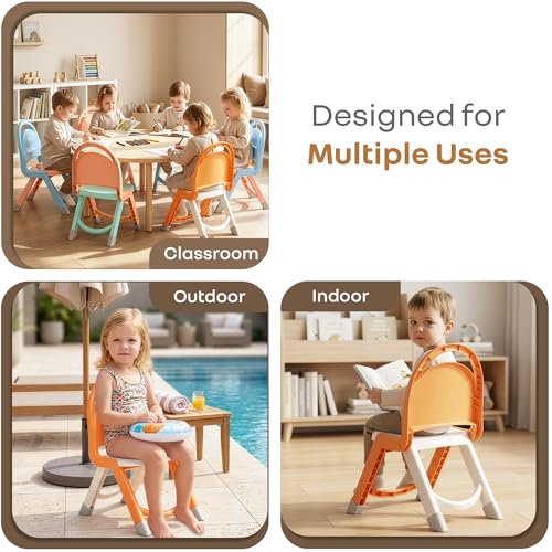 Image of R for Rabbit Jelly Bean Zippy Kids Folding Chair for 1-8 Years | Ergonomic Back Support | Lightweight & Portable | Stable Triangular Design | Indoor Outdoor Study Play Chair, Upto 40 kg (Orange White)