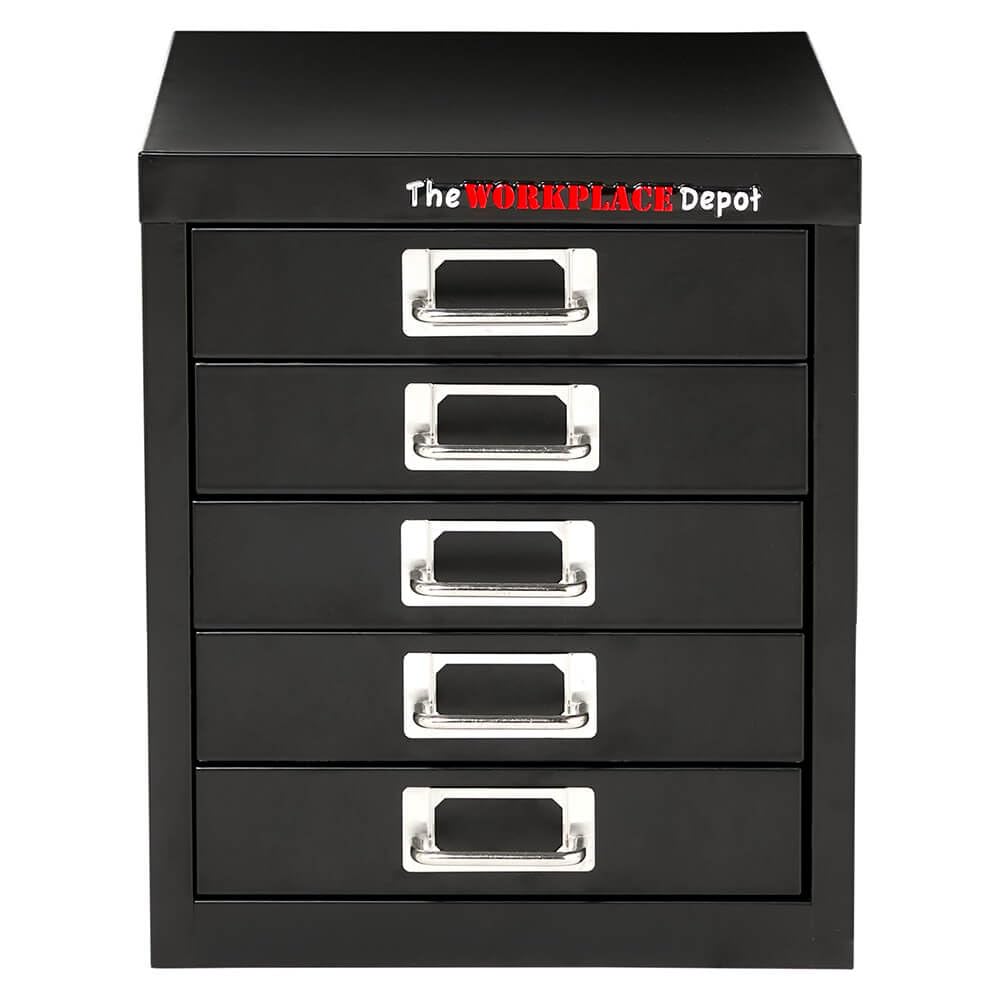 The Workplace Depot Multi Drawer Filing Cabinet – Steel A4 Desk Organiser, 5/10/15 Drawer, Black – Under Desk Storage for Offices, Home Offices & Workshops (5 Drawer)