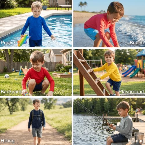 Image of LETAOTAO UPF 50+ Boys Neon Rash Guard Long Sleeve Swim Shirt | 4T to Youth,Boys & Girls Sun Shirt, Sun Protection Shirt,Quick Dry, Moisture-Wicking Fabric, Fishing Shirt