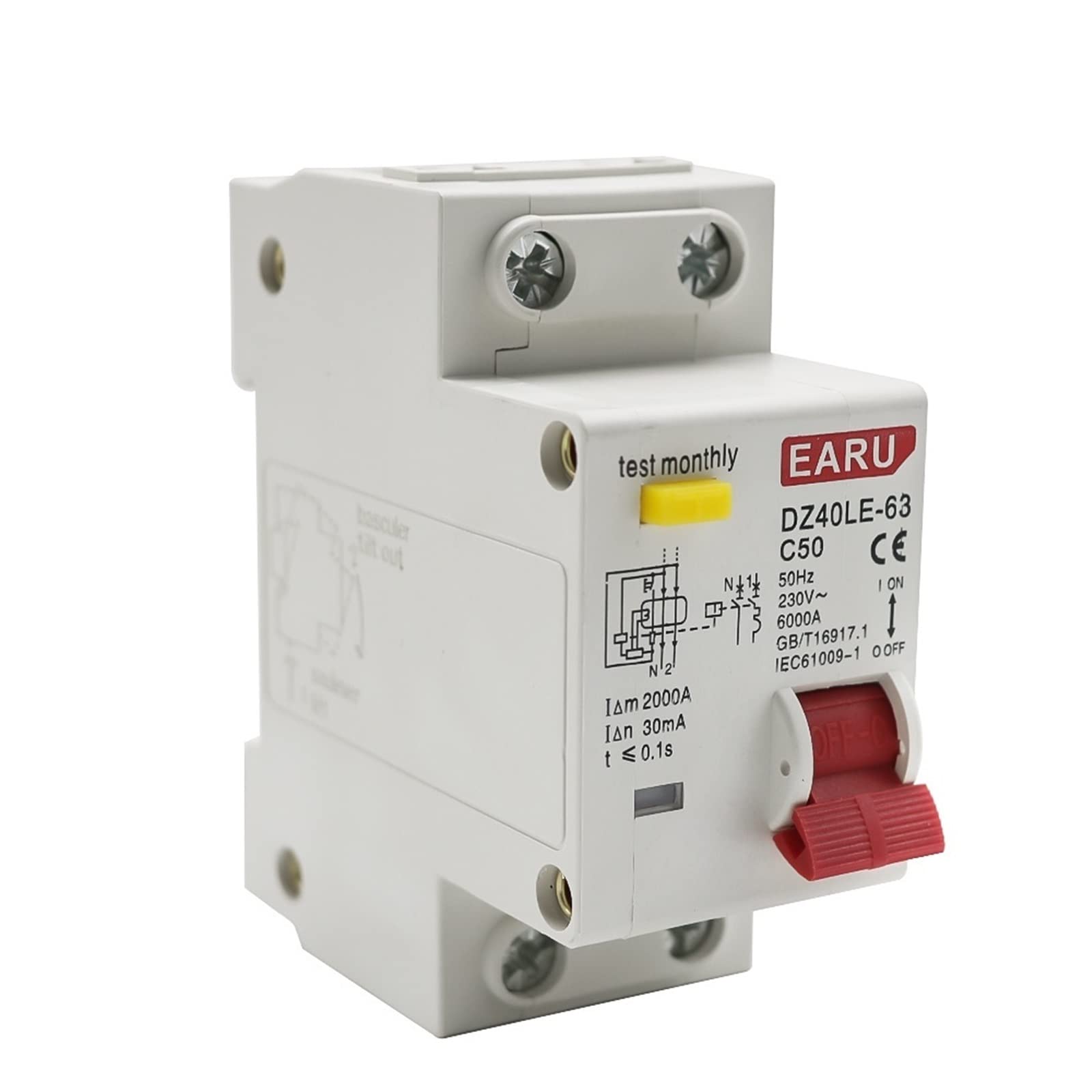 YFHGULBTK 10pc 50A 230V DZ40LE 1P+N EPNL DPNL Residual Current Circuit Breaker with Over and Short Leakage Protec RCBO RCCB MCB