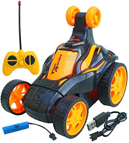 Image of Toyshine Music and Lights Vibe Car Remote Control Car RC Stunt Vehicle 360Rotating Rolling Radio Control Electric Race Car Boys Toys Kids Gifts Light - Orange
