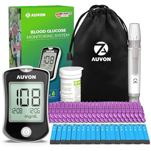 AUVON Blood Glucose Monitor Kit, High Accuracy Blood Sugar Test Kit with 50 Glucometer Strips, 50...