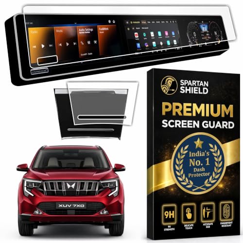 Image of Spartan Shield [2 PACK] Screen Guard for MAHINDRA XUV 7XO 2026+ || AX, AX3, AX5, AX7, AX7T & AX7L || 12.3 INCH TRIPLE SCREEN *** WITH ADRENOX+ BADGE CUTOUT *** Protector + Flexible TPU Storage Panel Film | Scratch Proof | HD Clear | Water Resistant | Bubble-Free Installation | New XUV7XO Facelift Car Stereo Display Accessories [Not Tempered Glass] *** Check ADRENOX+ Badge Before Ordering ***