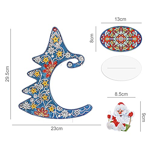 Image of AiYuanzsh Christmas Tree Diamond Art Tabletop Ornament with Santa Hanging Charm, Acrylic Diamond Painting Desktop Decoration Kit, DIY Holiday Diamond Art Crafts Kits for Adults, 9.06 x 11.61 inch