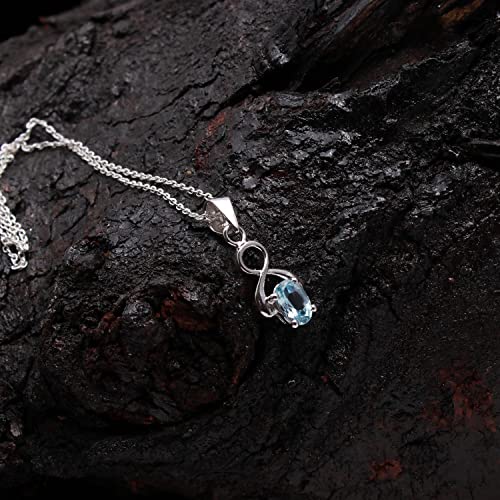 Natural Sky Blue Topaz Gemstone Faceted Oval Dainty Pendant Necklace, Zodiac, Birthstone, Healing Crystals Women Jewelry in 925 Sterling Silver Chain 18 inch2