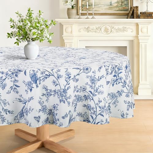 hometrixx Nappe Rond Anti Tache Fleur Bleu Floral Vintage Ferme Nappe de Table Lavable Imperméable Lavable en Machine Polyester pour Salle à Manger Jardin...