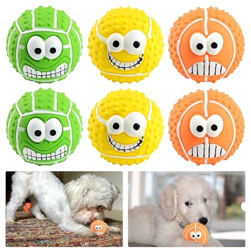 SUNOYA Quietschball Für Hunde, 6 Stück Hundeball Unzerstörbar, 8cm Hundespielzeug Ball, Dauerhaftes Quietschende Hundebälle, Weiches Latex Bouncy Fetch Bälle Für Kleine Hunde, Mittelgroße, Große
