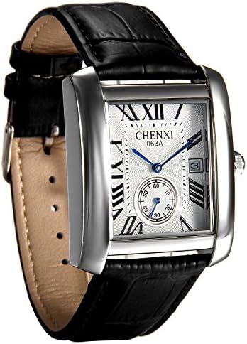 Avaner Mens Square Watch, Vintage Leather Cuff Watch, Roman Numeral Analog Quartz Wristwatch, Leather Strap Classic Retro Watch with Auto Calendar Window