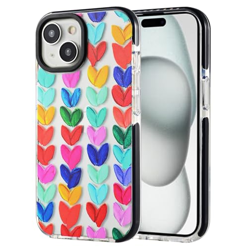Lxsceto Multi Color Daub Loving Heart Bumper Phone Case for iPhone 14 Women Cellphone Protective Cover Fashion Cases for iPhone 14 6.1´´