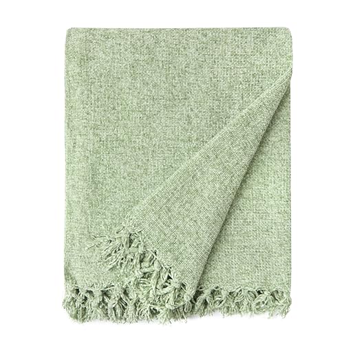 Emma Barclay Throw Blanket For Sofas Bed Extra Large Soft Chenille Throws For Settees In Meadow Green Throw Fleece Blankets - Darcy Collection 50 x 60 (127cm x 152cm) Meadow Green