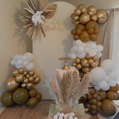 Image of Balloons Brown and Gold, 60 Packs 12 Inch Retro Brown Cream Beige Balloon Sand White Neutral Balloons Metallic Gold Balloon for Bear Birthday Baby Shower Boho Wedding Decorations