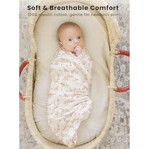 Image of Konssy 3 Pack Muslin Swaddle Blankets for Unisex, Newborn Receiving Blanket, Large 47 x 47 inches, Soft Breathable Muslin Baby Swaddles for Boys & Girls