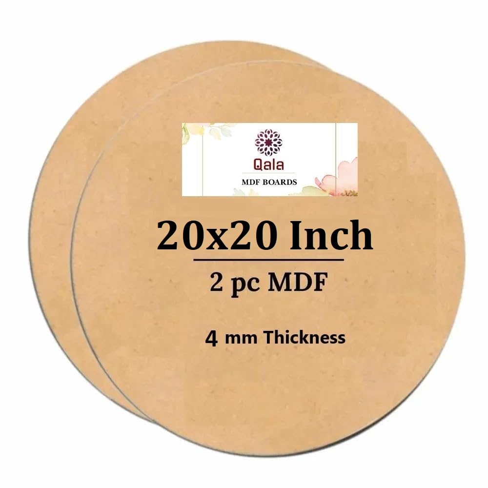Qala 20 Inch Round Circle MDF Board Sheet (Pack of 2) for Art & Craft- 4 mm Unfinished Round Wood Slices for Resin Painting, Craft, Art,Pyrography, Painting- DIY (50 cm)