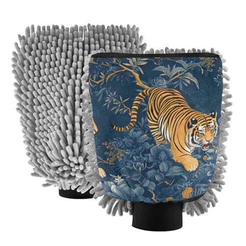 IOACIY Absorbent Microfiber Car Wash Drying Mitts, 2 Pack, Scratch-Free & Lint-Free, Rich Foam, Highly Absorbent, Double Sided, Wash Mitt Perfect for Car Washing, L, Tiger (6)