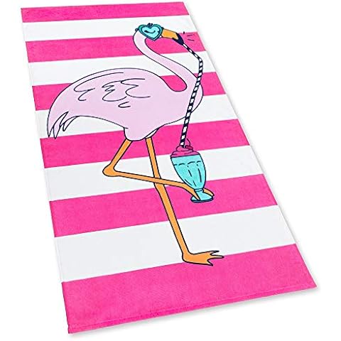 Flamingo Stripes Beach Towel 28 x 55 inches 100% Cotton (28" x 55", Flamingo Stripes) Cover
